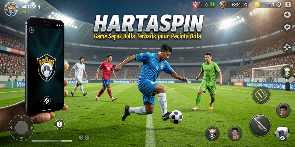Screenshot gameplay HARTASPIN yang menampilkan aksi sepak bola yang seru.