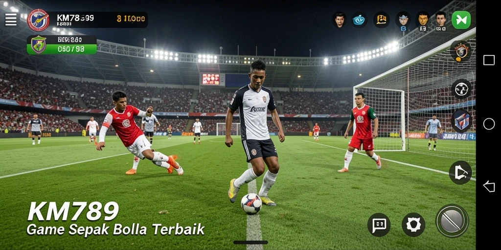 Screenshot KM789 menunjukkan pertandingan sepak bola yang mendebarkan dengan grafik tajam.