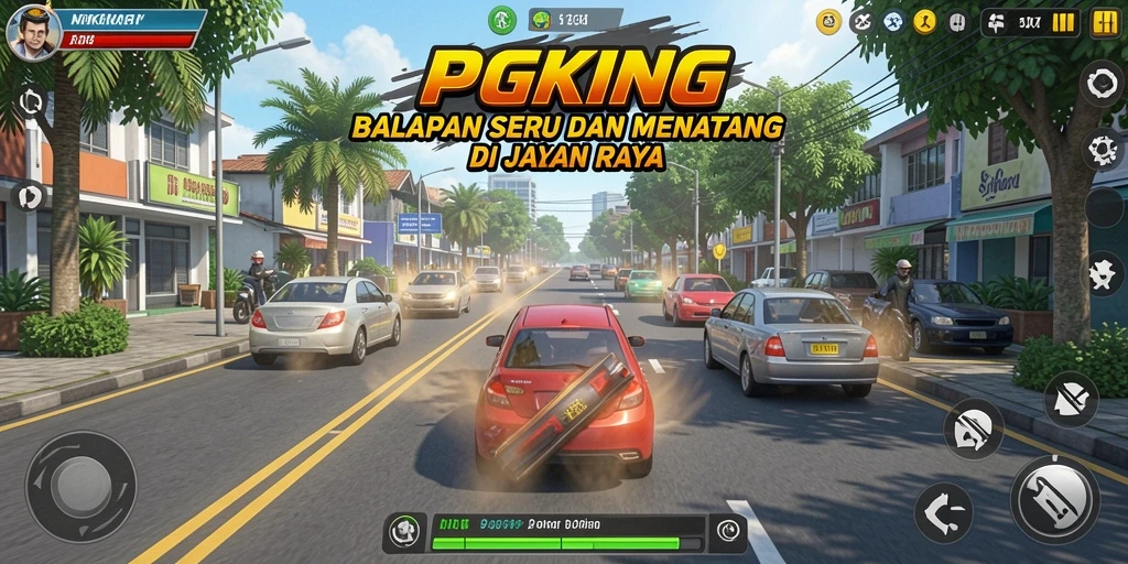 Screenshot PGKING menampilkan aksi balapan yang seru dan mendebarkan.