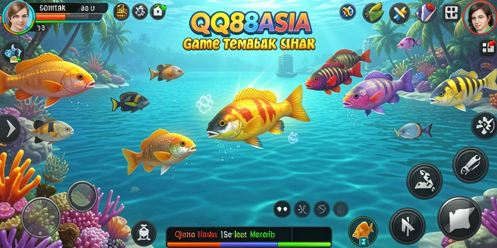 Screenshot gameplay QQ88ASIA menampilkan aksi menembak ikan yang seru.
