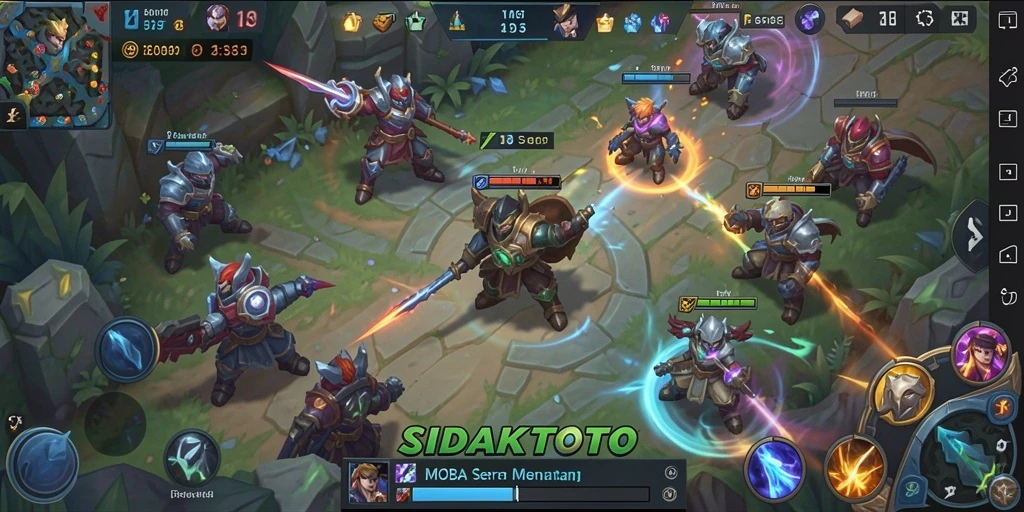 Screenshot gameplay SIDAKTOTO menampilkan aksi seru di arena MOBA.